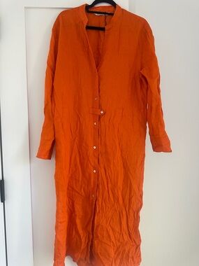 2 zara dresses  Bright Orange Button-Front Linen dress and pink linen dress